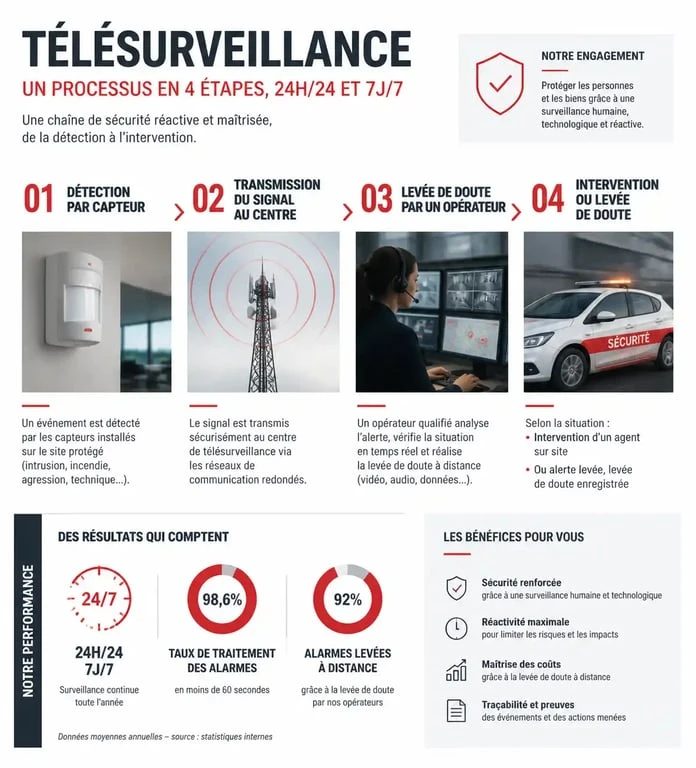 Schéma du fonctionnement d'un abonnement télésurveillance et levée de doute