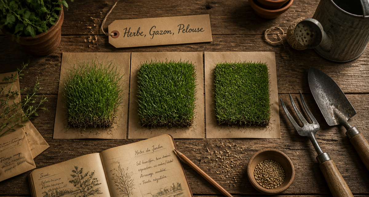 herbe ou gazon échantillons sur bureau jardinage