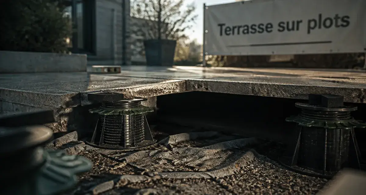 Inconvénient terrasse sur plot : dalle sur plots, risque de stabilité visible