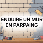 Illustration enduire un mur en parpaing avec outils de maçon