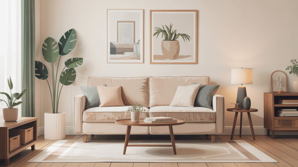 housse pour canapé 2 places avec accoudoirs dans salon moderne