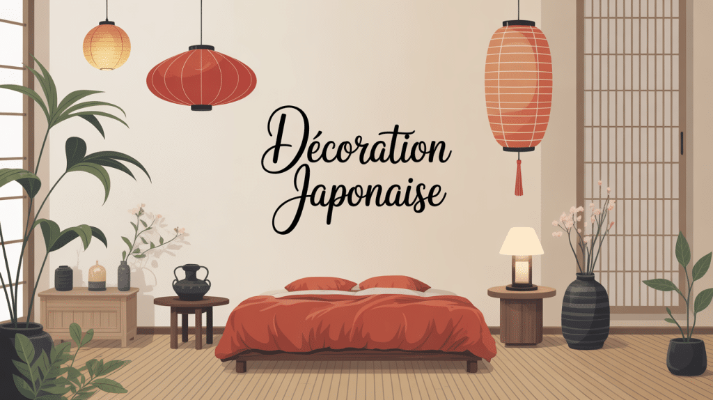 japonais deco illustration style zen minimaliste bois et bambou