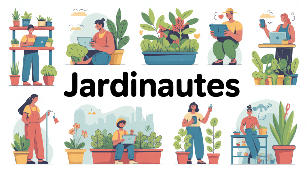 Illustration les jardinautes jardiniers connectés en ligne