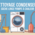 Illustration nettoyage condenseur sèche-linge pompe à chaleur avec outils