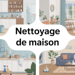 illustration globale nettoyage d'une maison avec outils écologiques