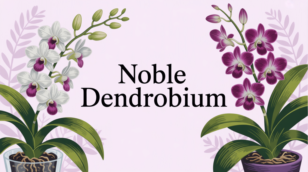 Noble dendrobium orchidée avec cannes épaisses et fleurs vives