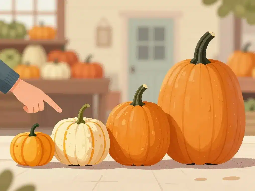 comparaison visuelle de poid potiron selon taille et variété