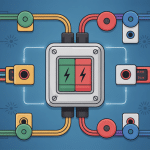 Schema du contacteur électrique, tableau et fils stylisé