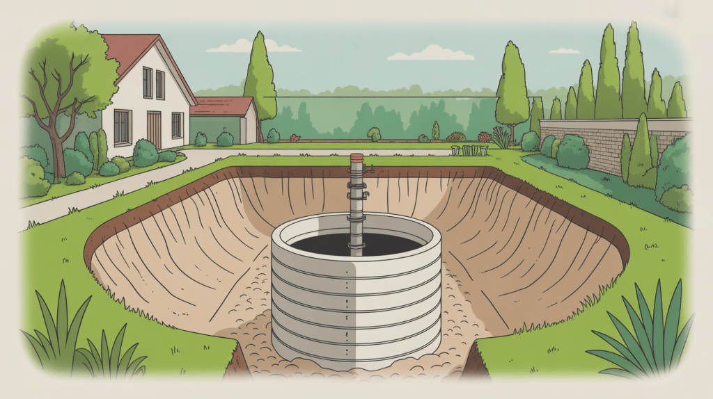 schéma fosse septique 1970 vue d'ensemble cuve et épandage