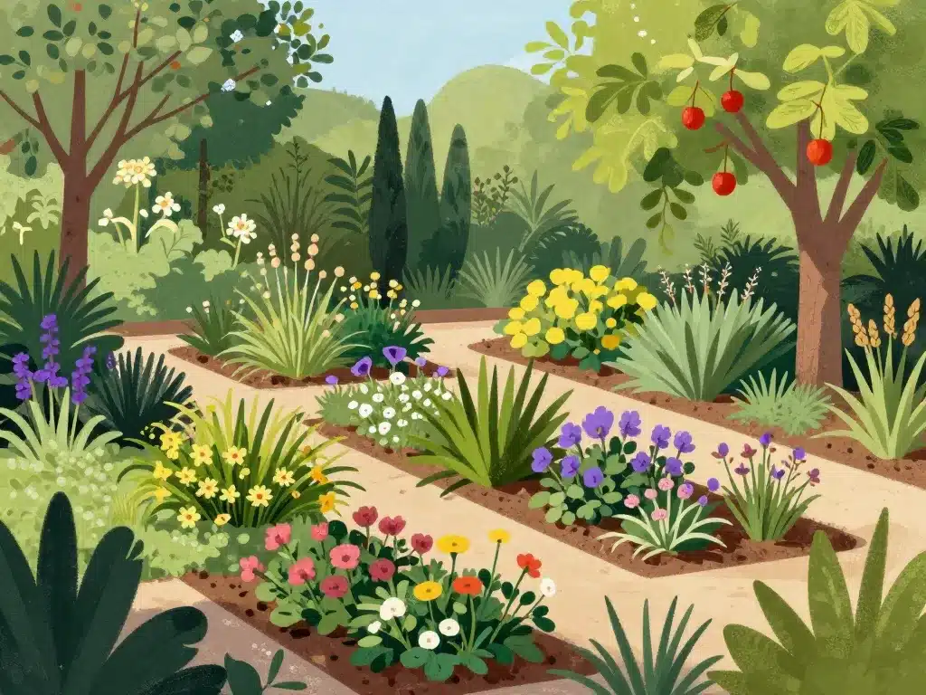 sol calcaire plantes résistantes jardin illustration