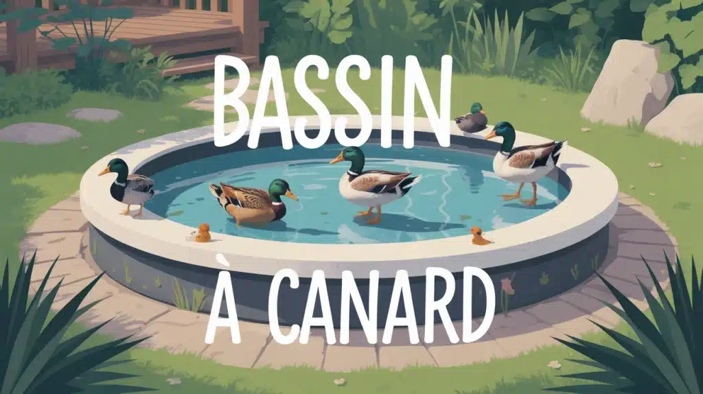 bassin à canard clair avec canards et plantes aquatiques