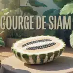 Illustration courge de Siam verte mouchetée dans jardin