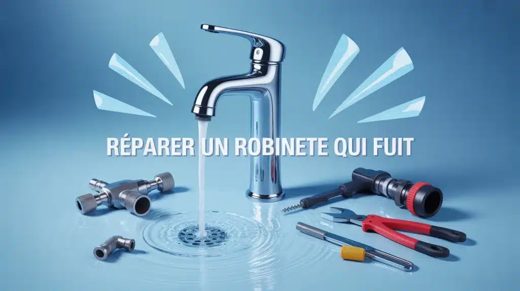 Illustration réparer un robinet qui fuit avec outils de plomberie