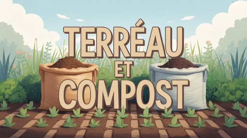 Illustration de terreau et compost avec jeunes pousses