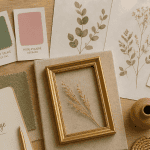 décoration murale vert sauge accessoires déco flat lay