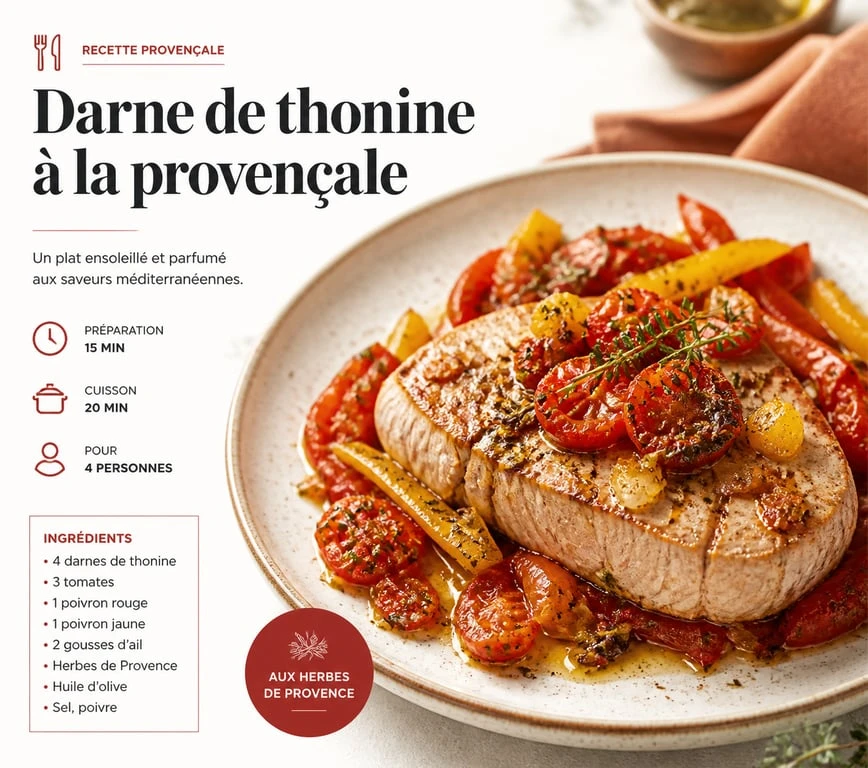 Darne de thonine à la provençale, recette de poisson savoureuse et facile à préparer.