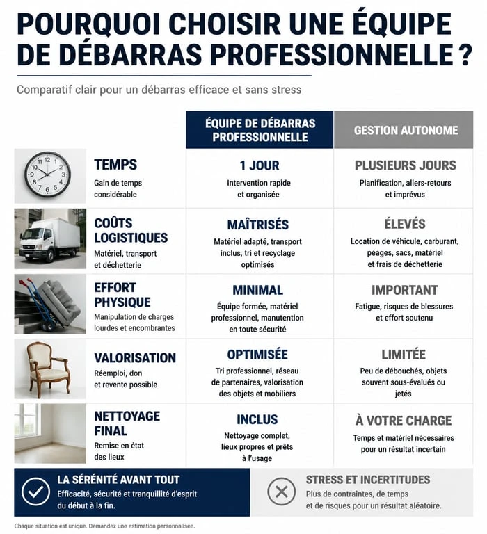 Infographie comparative nettoyage et débarras professionnel vs gestion autonome