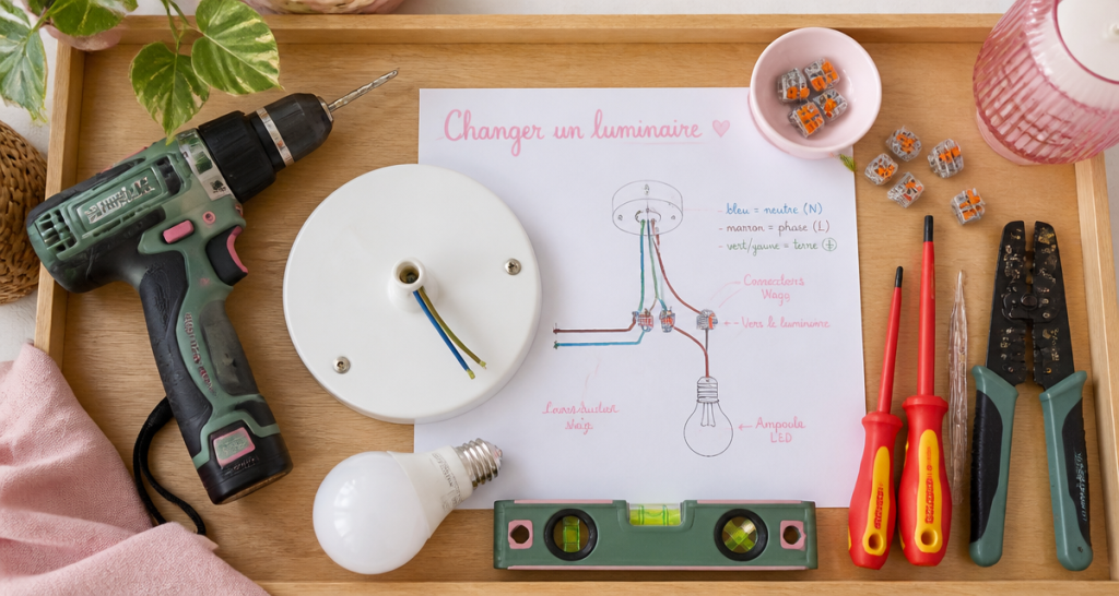 installer luminaire plafond outils et schéma