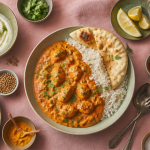 plat a base de poulet butter chicken sur table rustique