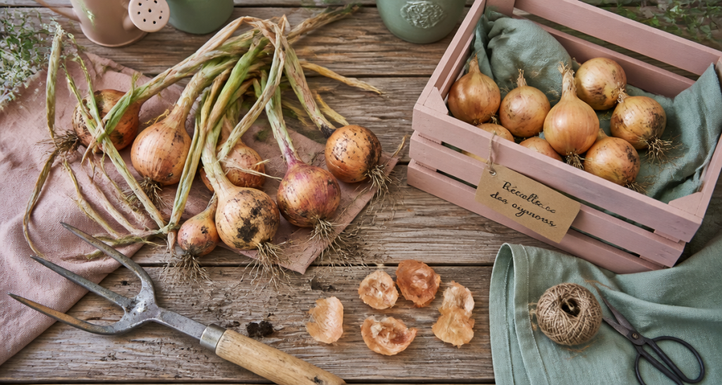Quand récolter les oignons, oignons fraîchement récoltés sur table de jardin