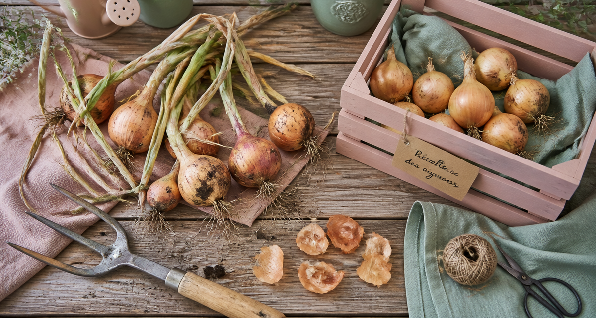 Quand récolter les oignons, oignons fraîchement récoltés sur table de jardin