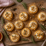 recette feuilleté salé chèvre miel noix sur planche