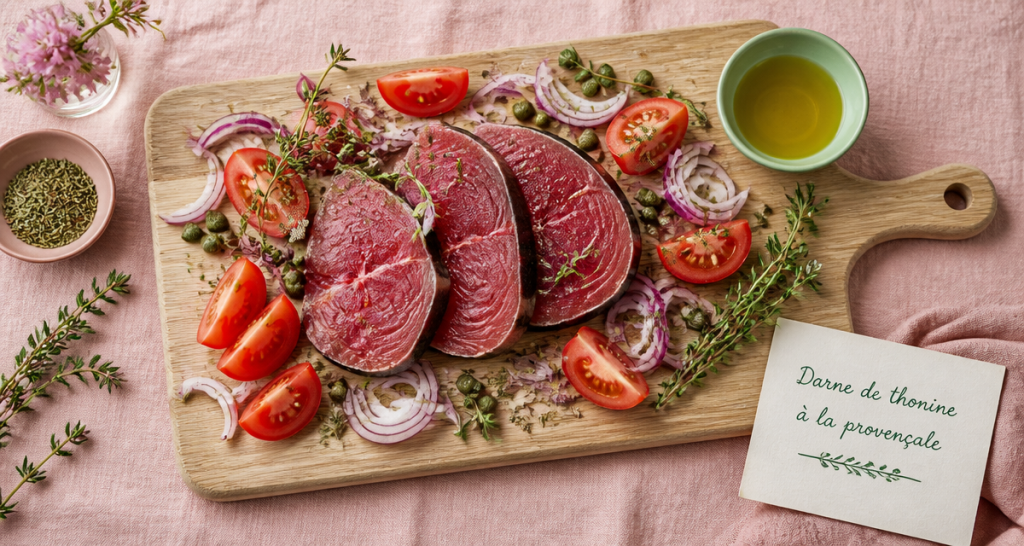 recette thonine darne à la provençale sur planche bois