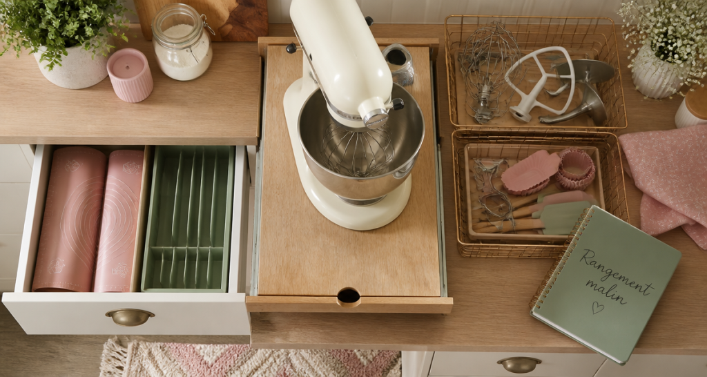 Astuce rangement robot cuisine avec plateau coulissant