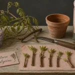 Bouture glycine : rameau en boutures, perlite et pot en terre cuite