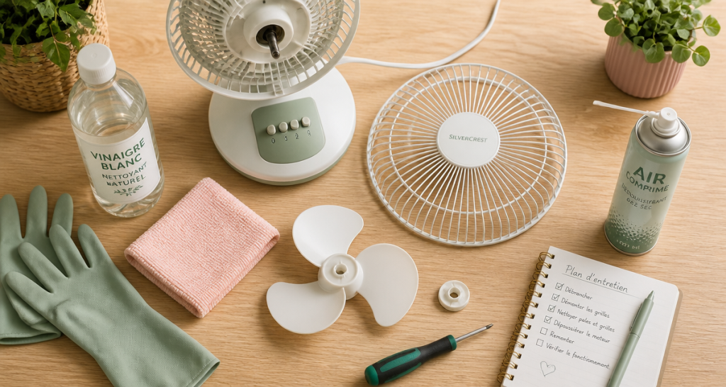 comment nettoyer un ventilateur avec outils sur plan de travail