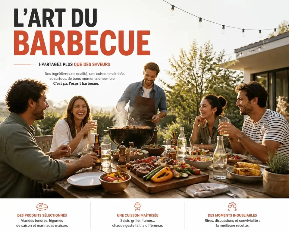 Barbecue entre amis convivial avec grillades et légumes en extérieur