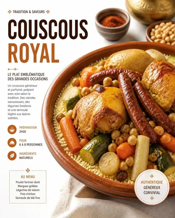 Meilleure recette de couscous au Cookeo servi dans un plat traditionnel avec poulet et légumes