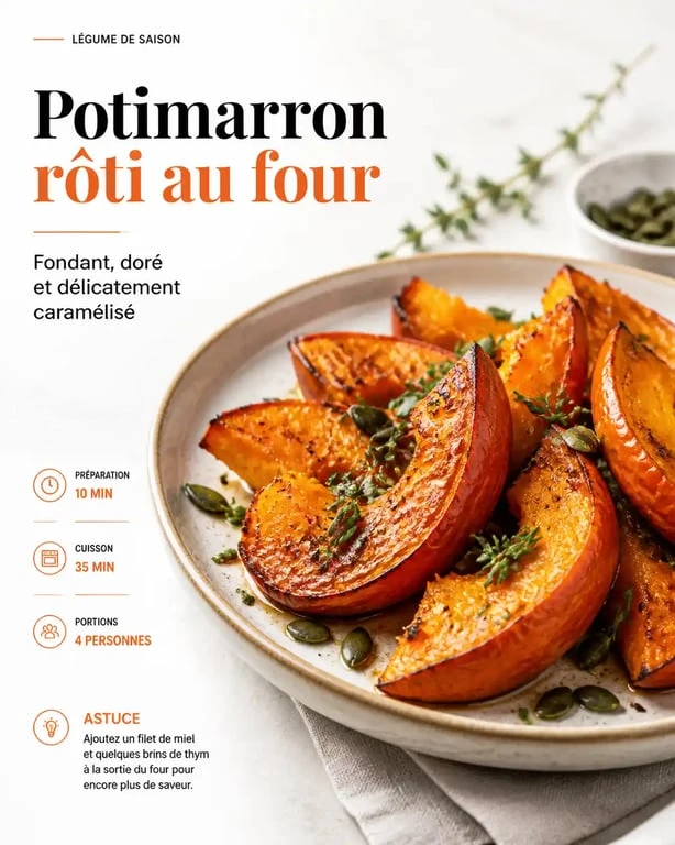 Quartiers de potimarron rôtis au four, une recette simple pour cuire un potimarron