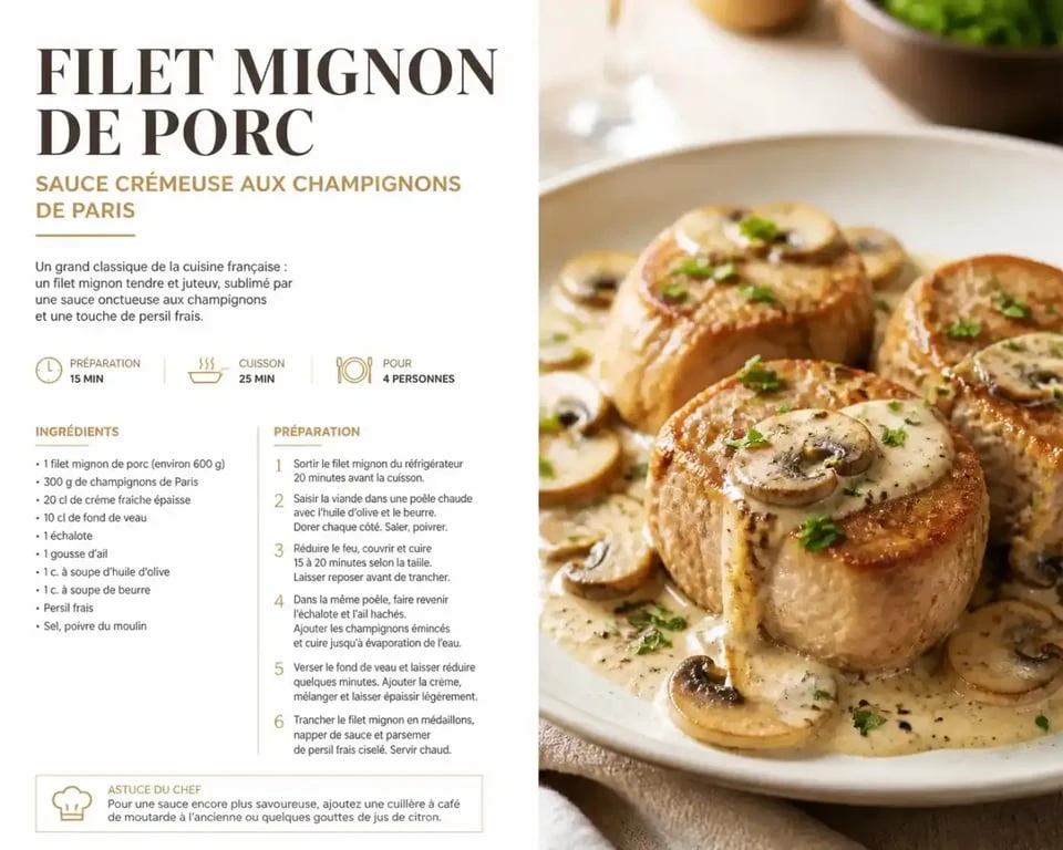 Filet mignon de porc à la crème et aux champignons préparé au Cookeo