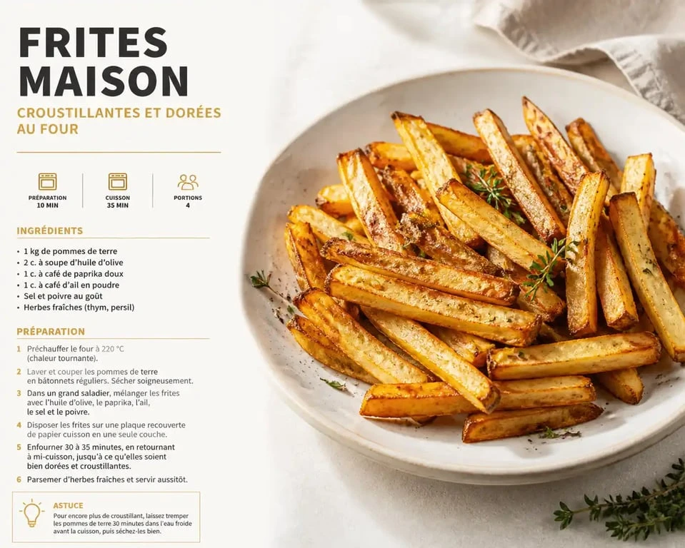 Frites maison croustillantes cuites au four dans une assiette