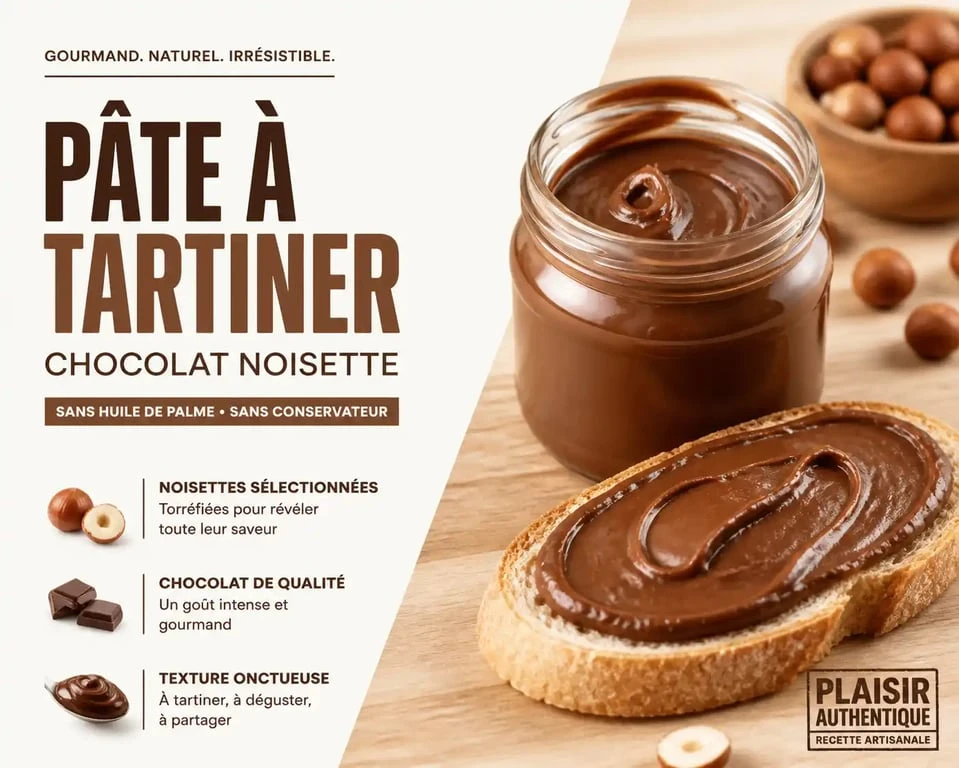 Pâte à tartiner healthy maison chocolat noisette dans un pot en verre avec une tartine gourmande