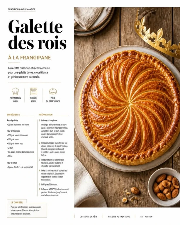Galette des rois traditionnelle à la frangipane dorée et croustillante pour une recette réussie
