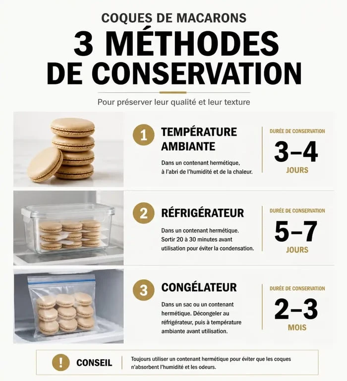 Infographie sur la conservation des coques de macarons vides