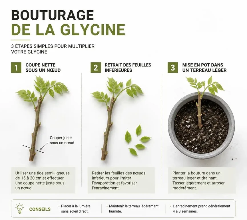 Étapes pour réussir la bouture de glycine au jardin