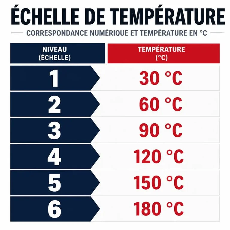 Tableau de conversion thermostat 150 degrés vers Celsius pour four
