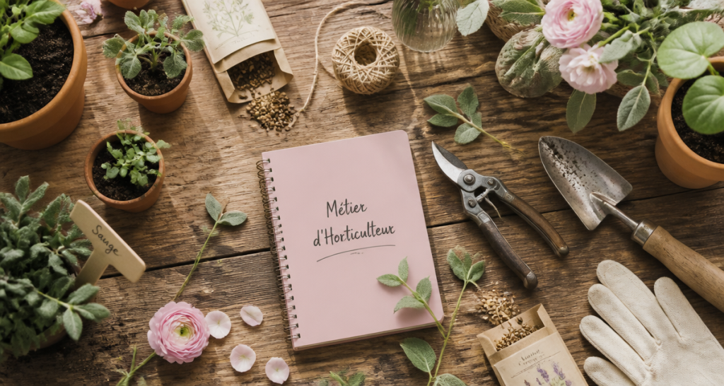 horticulteur metier outils et jeunes plantes