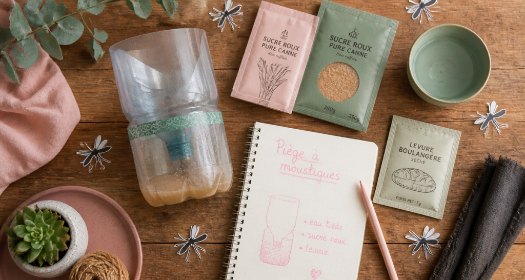piège à moustiques maison DIY, ingrédients et carnet