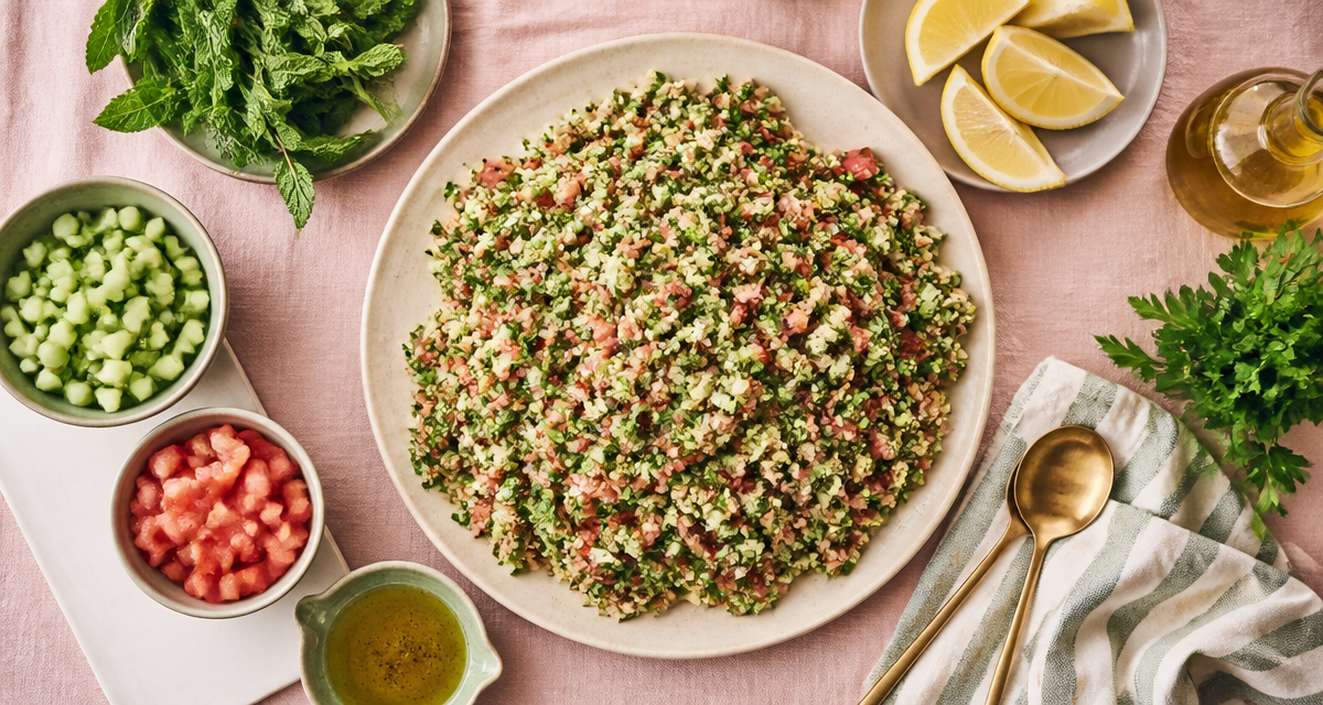 recette taboulé méditerranéen assiette et ingrédients