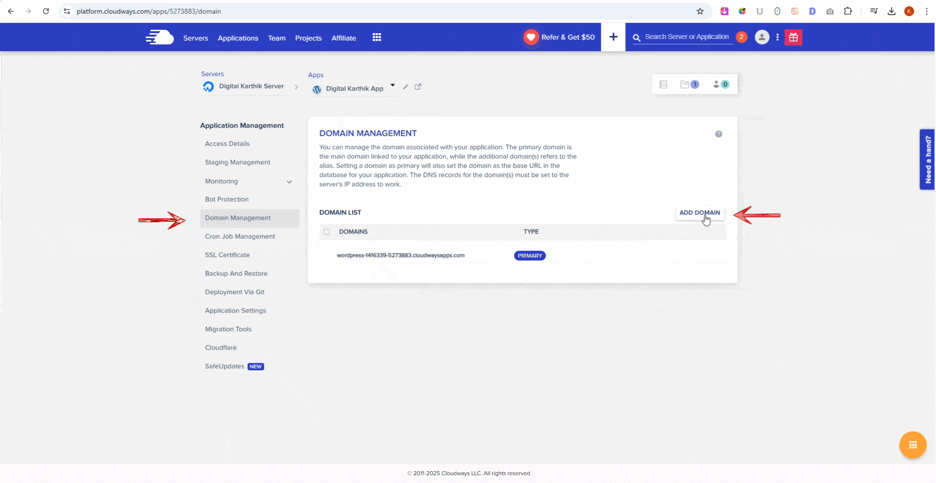 Add Domain Name on Cloudways