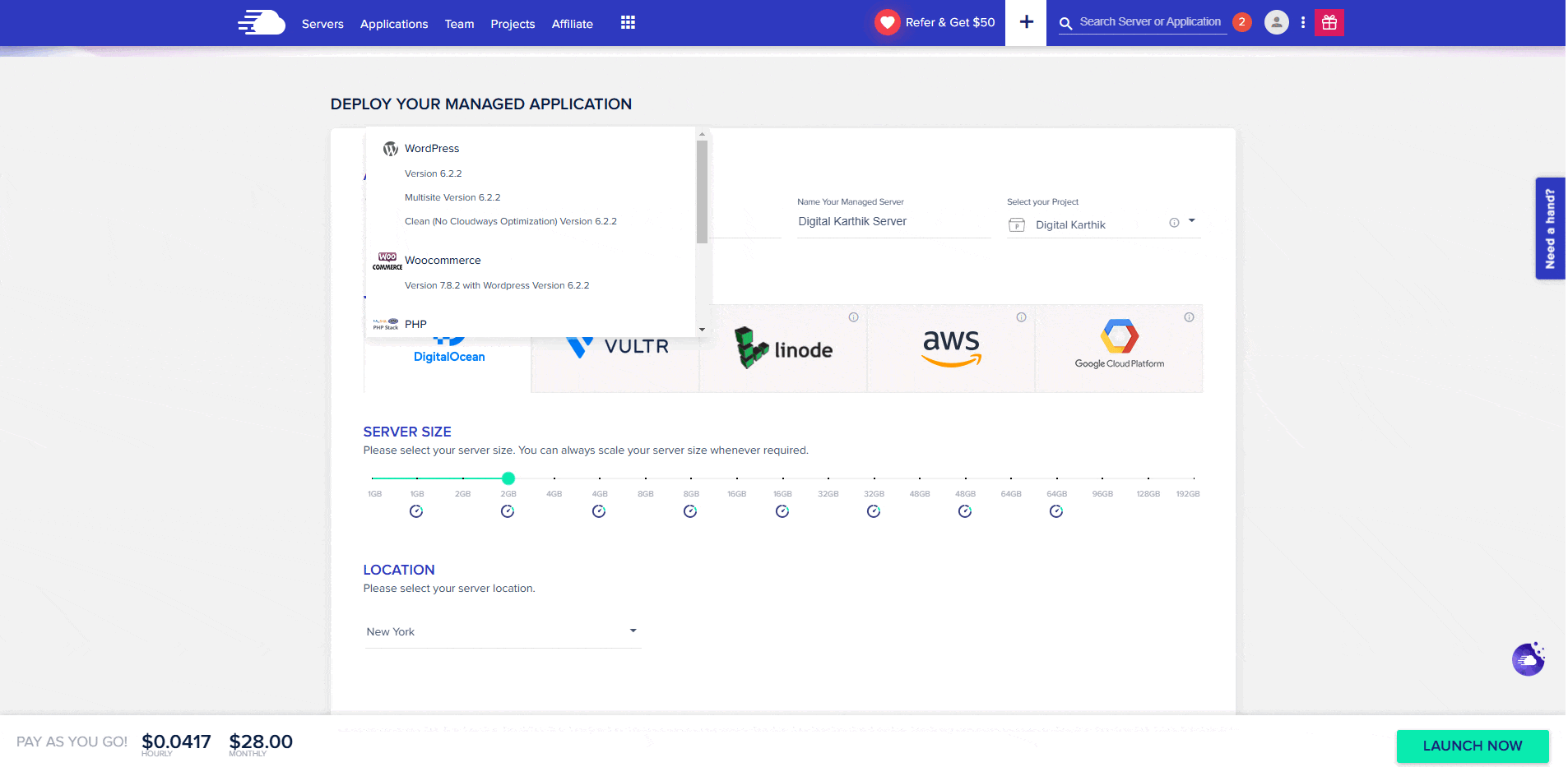 Create Server on Cloudways