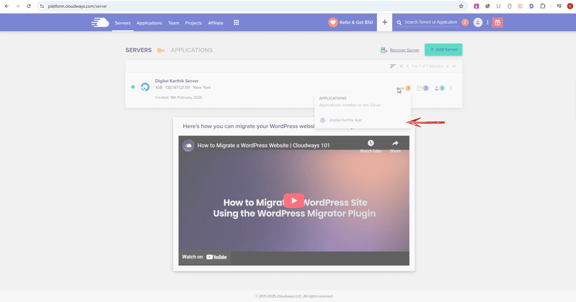 Enter your Application - Cloudways