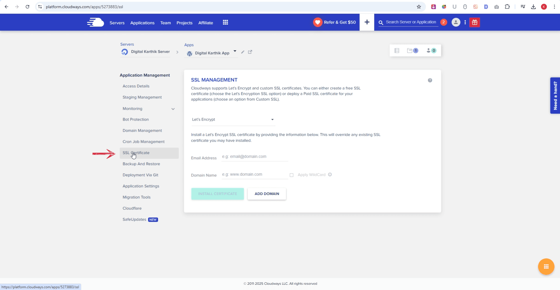 SSL Certificate - Cloudways