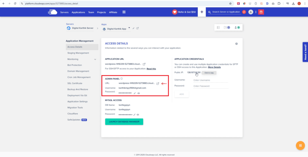 Wordpress Admin Dashboard Access in Cloudways