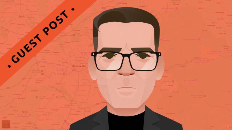 Blog 5 Andy burnham cartoon on orange map of manchester