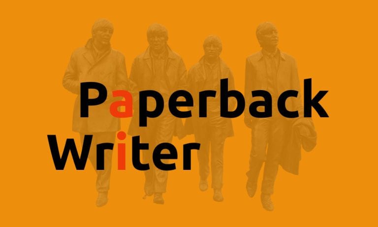Blog 11 Silhouette of the beatles with the words paperback writer overlay